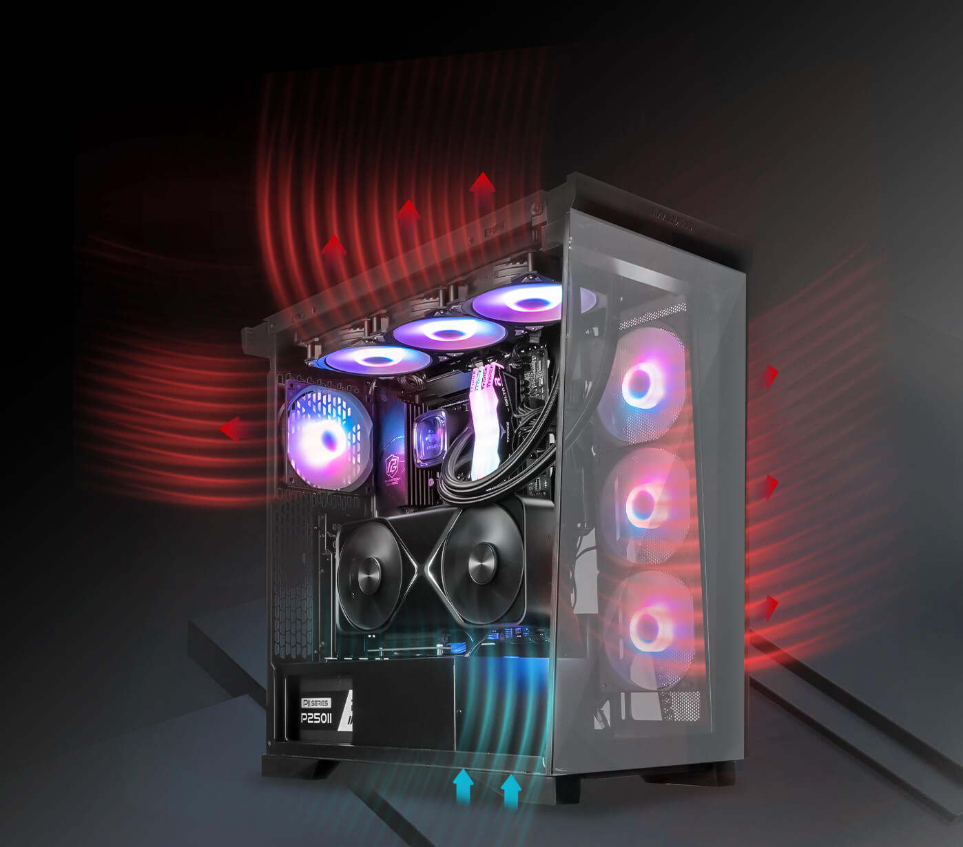 W50 supports up to nine fans and includes four VORTEX VX120 ARGB PWM fans