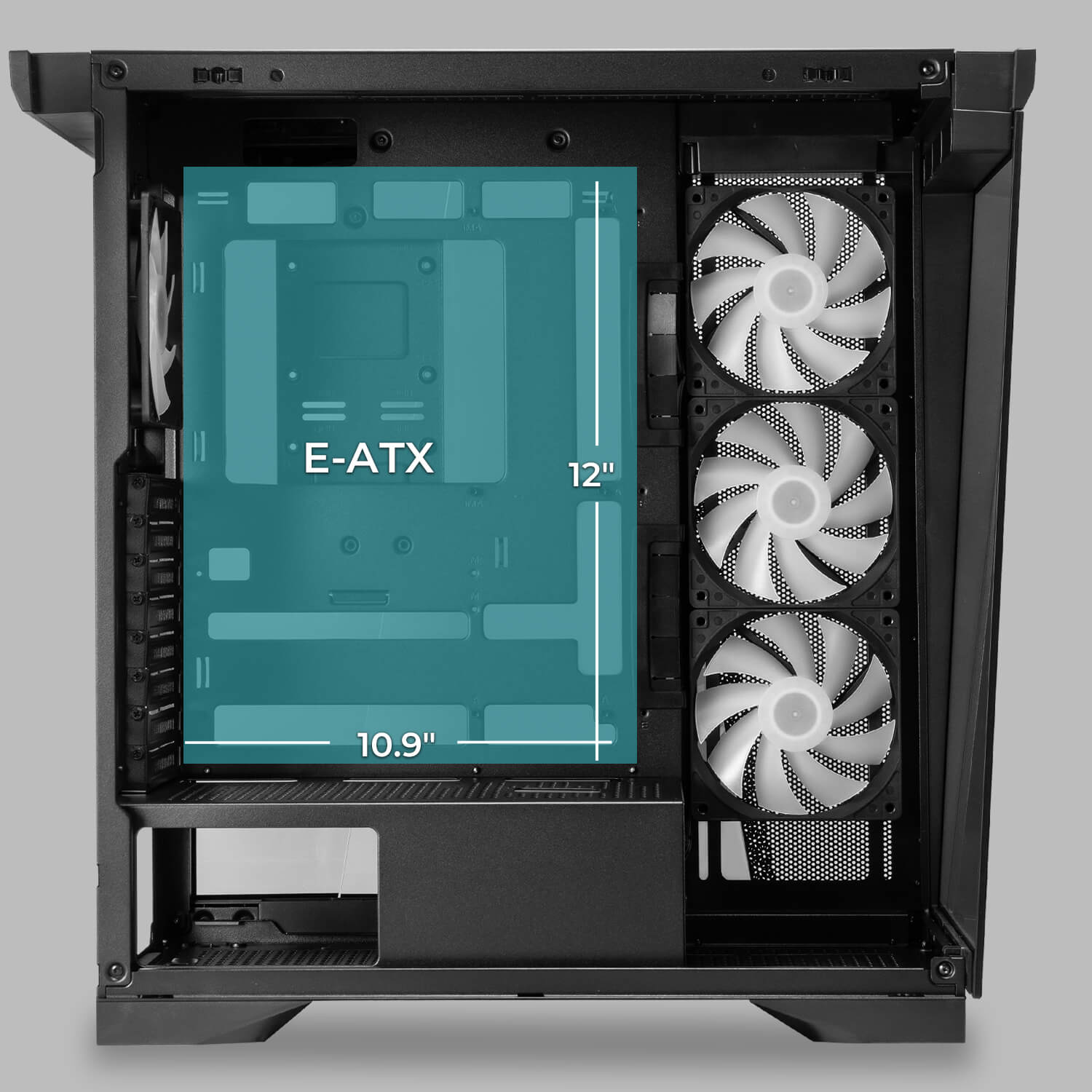 W50 supports E-ATX, ATX, Micro-ATX, Mini-ITX, and back-connect motherboards