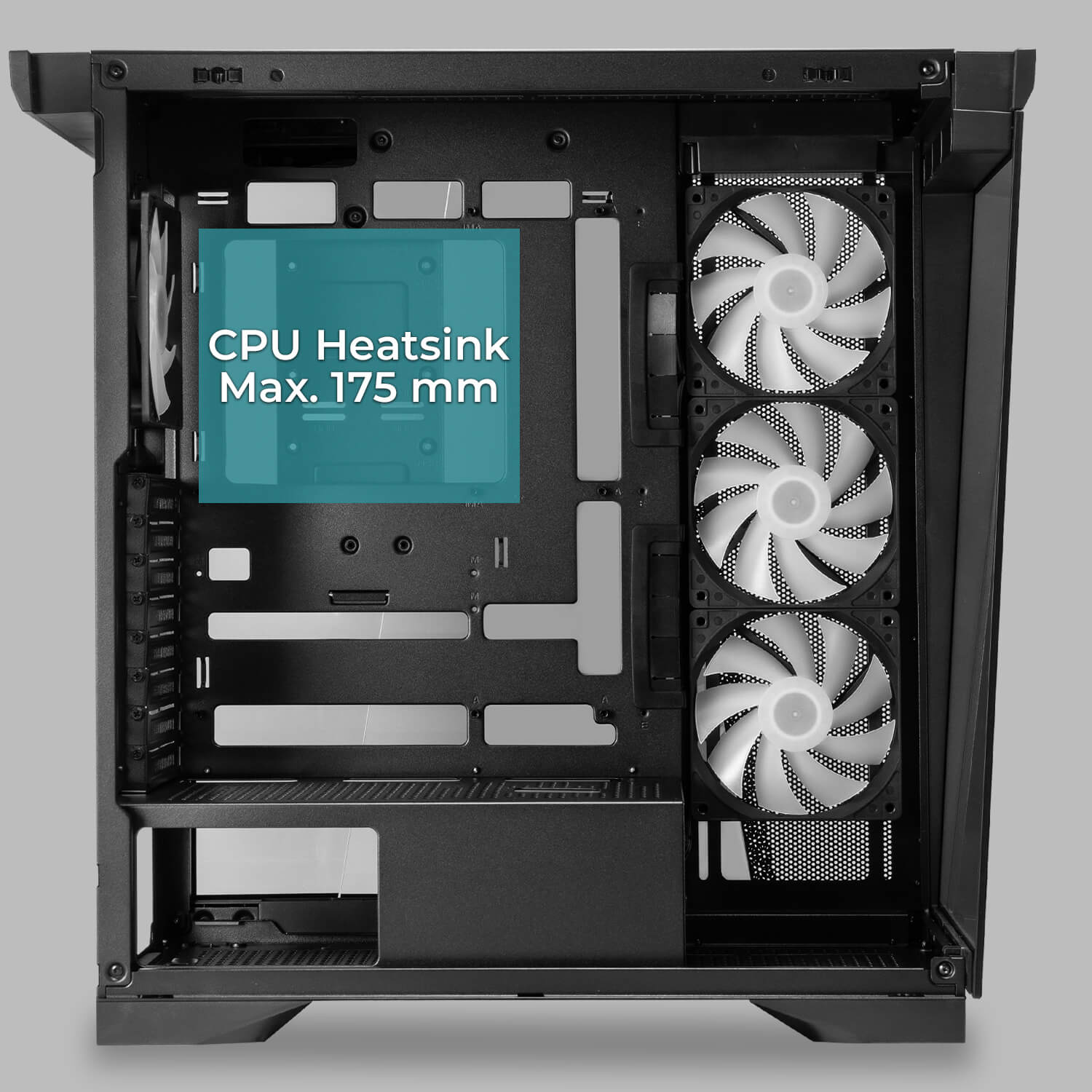 W50 supports CPU coolers up to 175mm with generous clearance